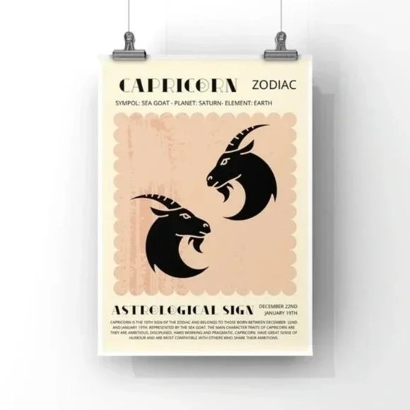 Capricorn Zodiac Poster, Horoscope Print, Astrological Wall Art Illustration Art - Picture 4 of 4